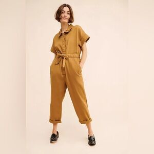 EUC Anthropologie PILCRO Collared Wingsuit Jumpsuit Sz M $178 Boho Goldenrod